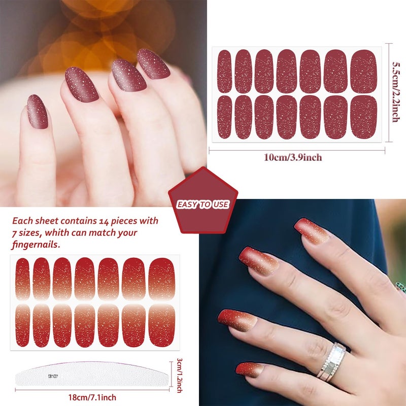 JERCLITY 16 Sheets Glitter Nail Wraps - Short Nail Gradient & Solid Color Polish Strips Self-Adhesive Stickers Full coverage for Women Girls Nail Art - Image 3